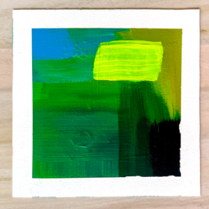 Turquoise and blue abstract acrylic painting on textured white watercolor paper — part of Catie Maskell’s Color Exploration series.