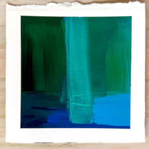 Teal and blue abstract acrylic painting on textured white watercolor paper — part of Catie Maskell’s Color Exploration series.