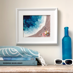 Sunday Tides painting by Catie Maskell – family beach scene from the Between the Tides series